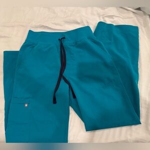 Figs Isabel Teal Wide Leg Scrub Pants with Black Drawstring